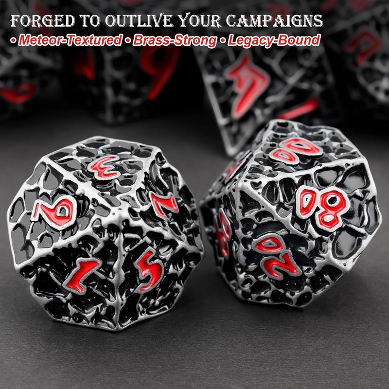Haxtec DND Dice Set Metal Dice Compatible with Dungeons and Dragons D&D Gift TTRPG Antique Iron Red Polyhedral Dice - Image 4